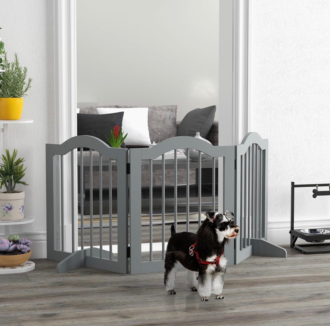 PawHut Freestanding Foldable Wooden Pet Gate