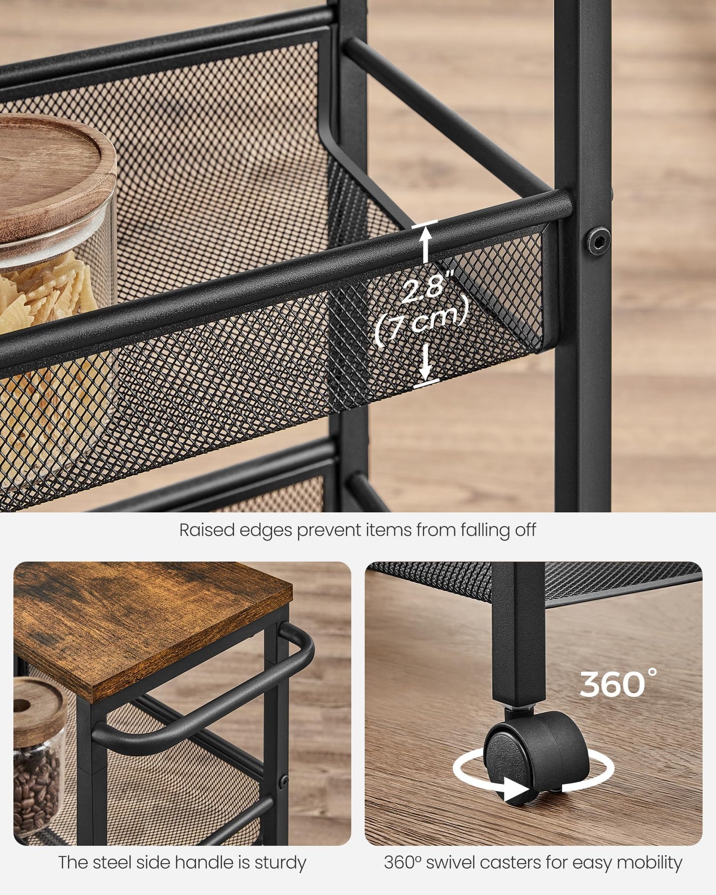 VASAGLE 4-Tier Slim Rolling Storage Cart