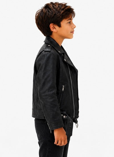 Youth Classic Biker Leather Jacket – Size 6
