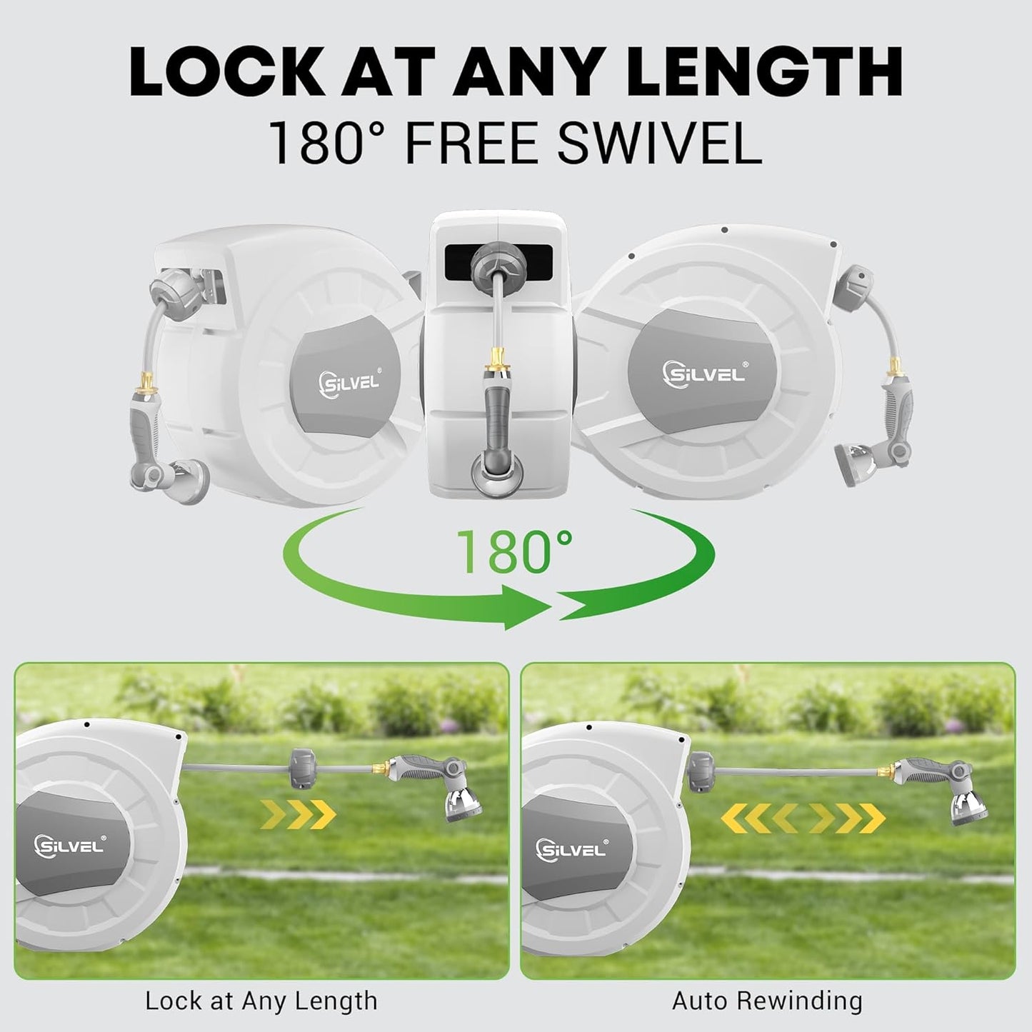 SILVEL Retractable Garden Hose Reel – 105 ft