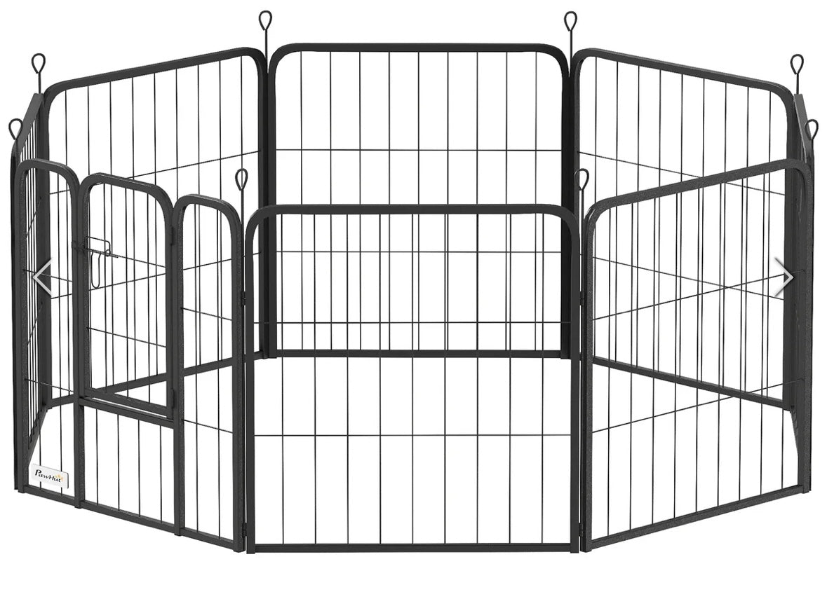 PawHut 8-Panel Foldable Pet Playpen – Indoor/Outdoor Metal Dog Fence with Door & Ground Stakes