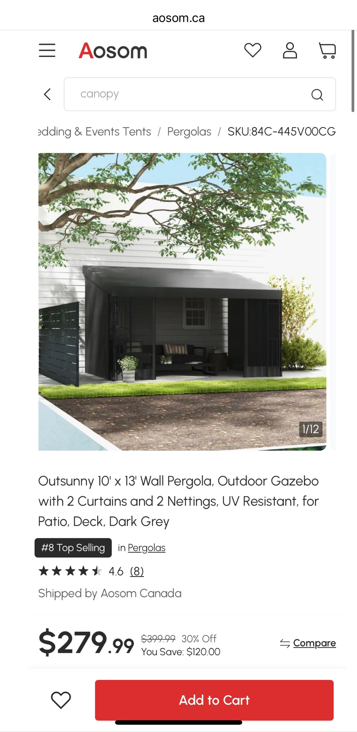 Outsunny Wall-Mounted Pergola with Side Curtains & Netting – Steel Frame | UV-Protected Awning | Modern Design