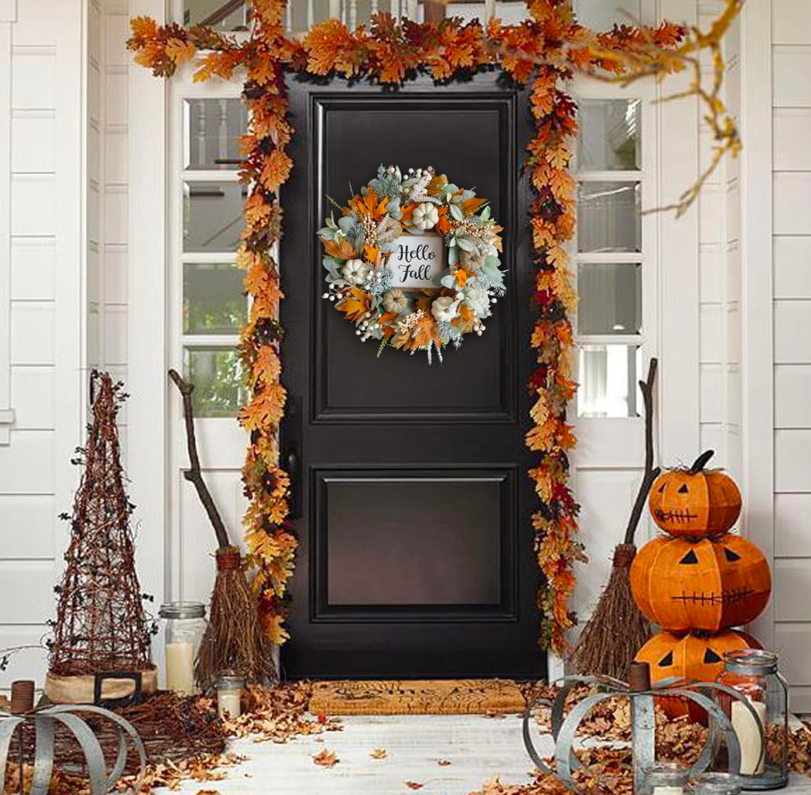 20” Fall Pumpkin Wreath – Thanksgiving & Autumn Front Door Décor