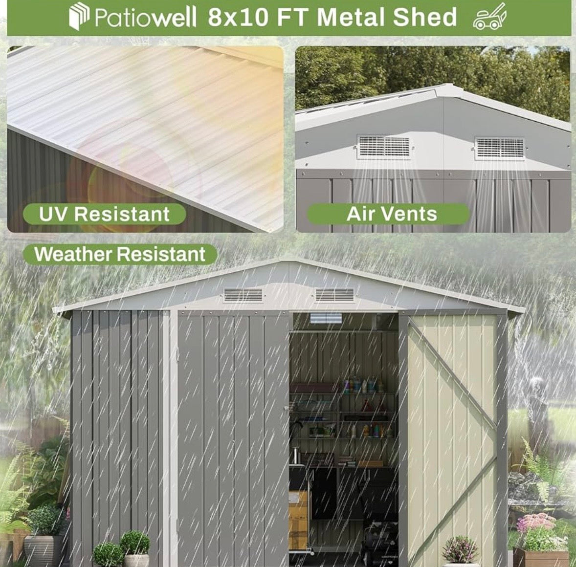 Patiowell 8’ x 10’ Metal Outdoor Storage Shed