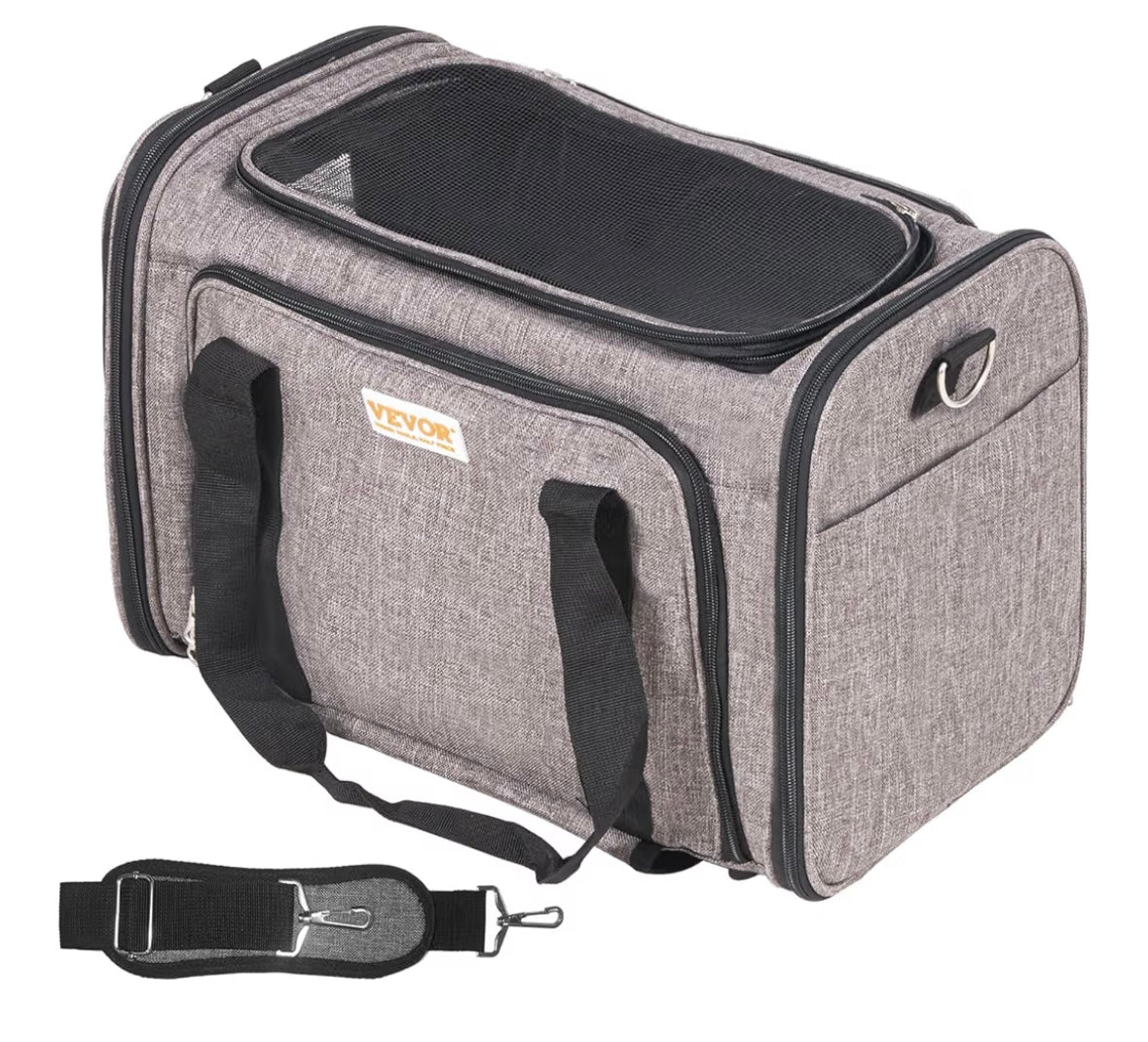 VEVOR Airline-Approved Rolling Pet Carrier — Expandable Cat & Small Dog Travel Bag (Grey)