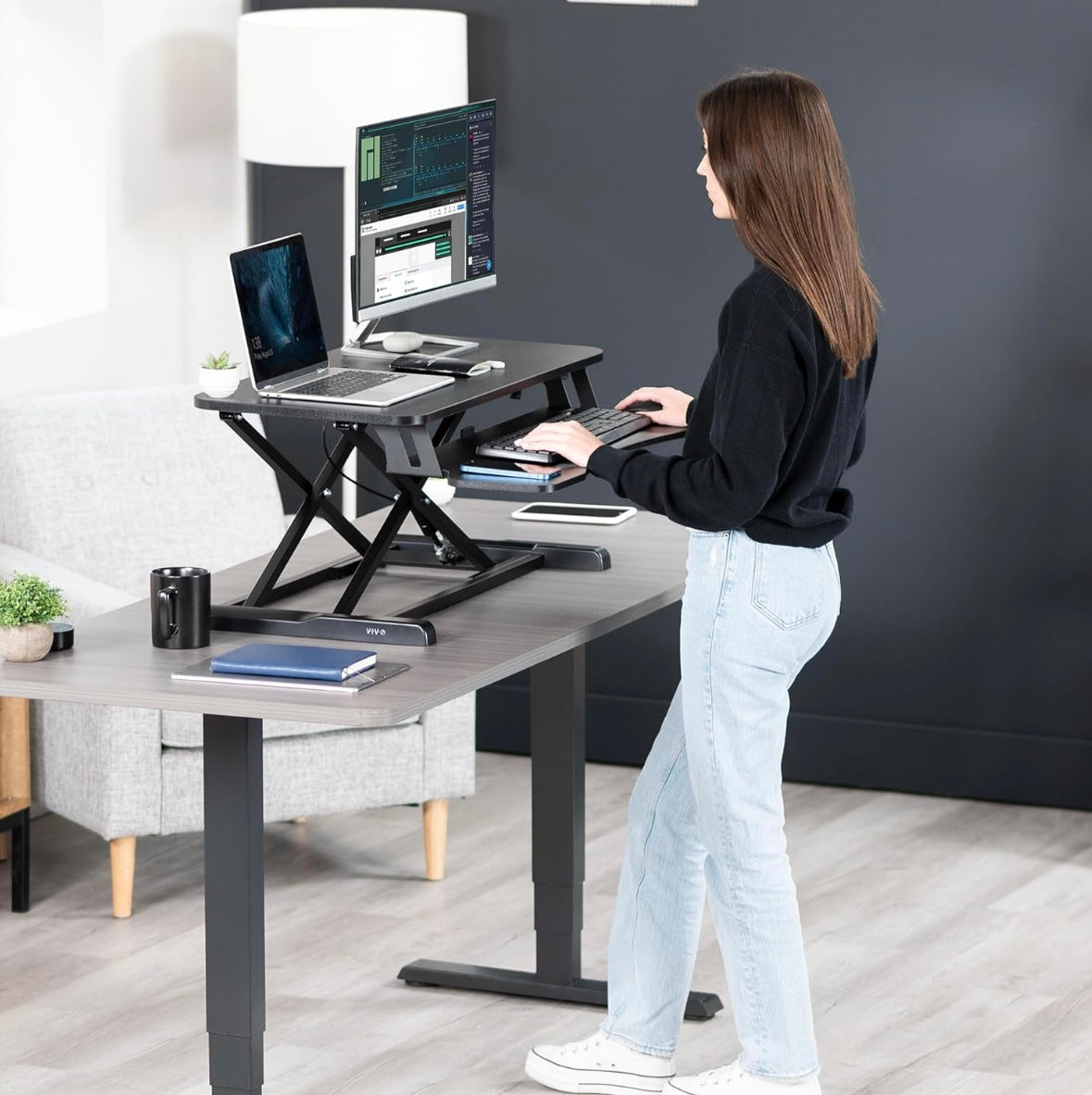 NEW – VIVO 32” Manual Standing Desk Riser – Adjustable Sit-to-Stand Workstation