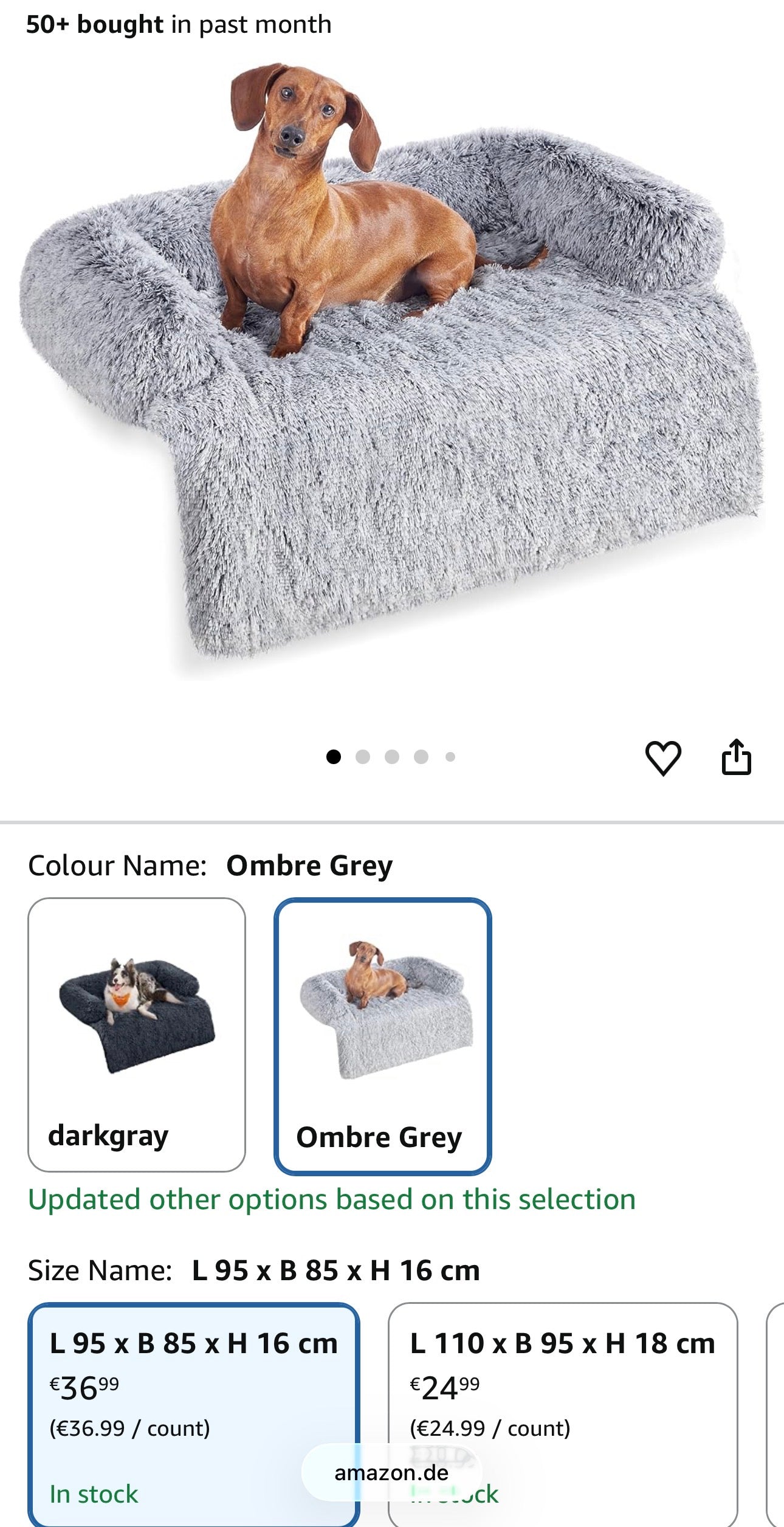 Feandrea Plush Sofa Dog Bed – Ombre Grey