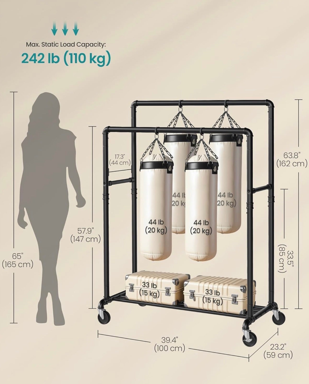 SONGMICS Industrial Double-Rail Garment Rack