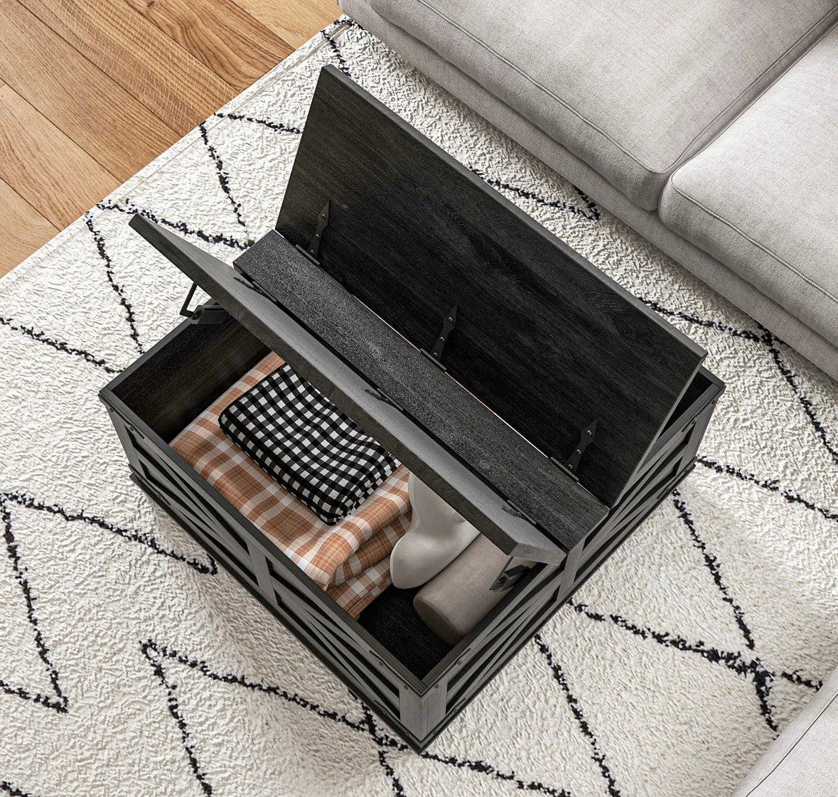 Farmhouse Lift-Top Coffee Table with Hidden Storage – Rustic Square Center Table with Flip-Top Design