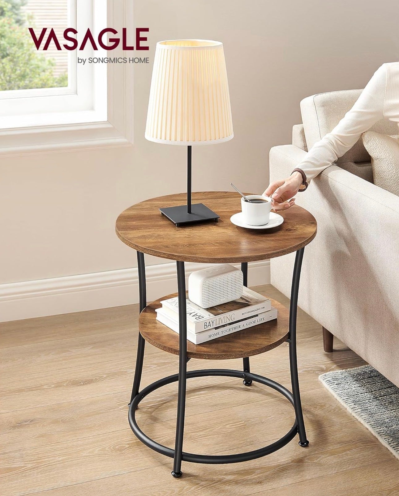 VASAGLE 2-Tier Round Side Table