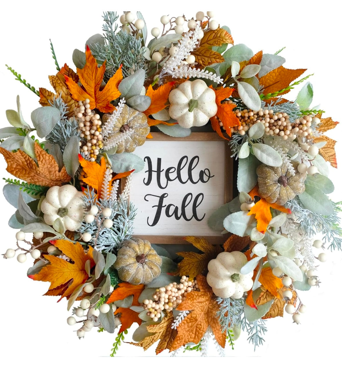 20” Fall Pumpkin Wreath – Thanksgiving & Autumn Front Door Décor
