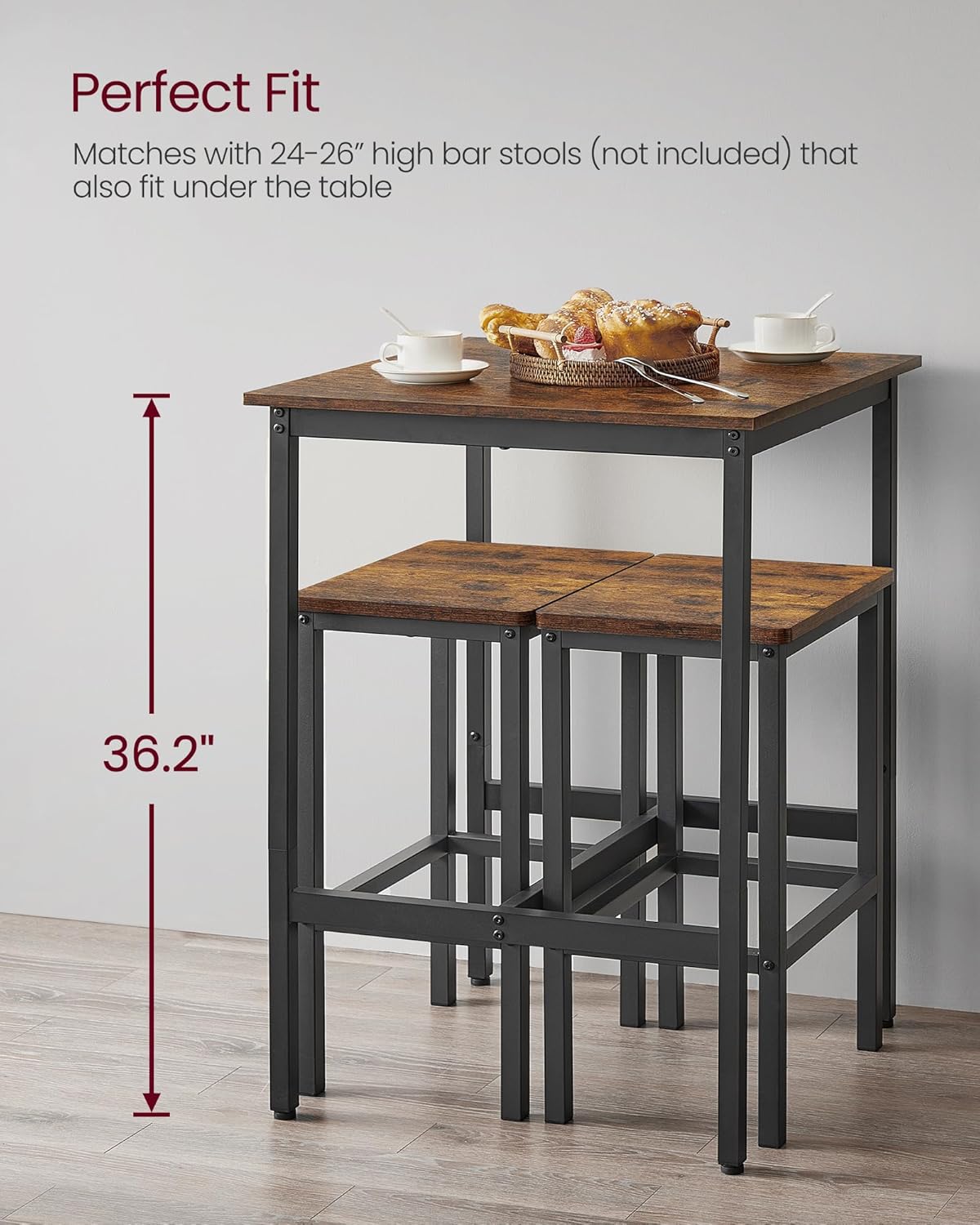 VASAGLE Industrial Bar Table – Rustic Brown & Black