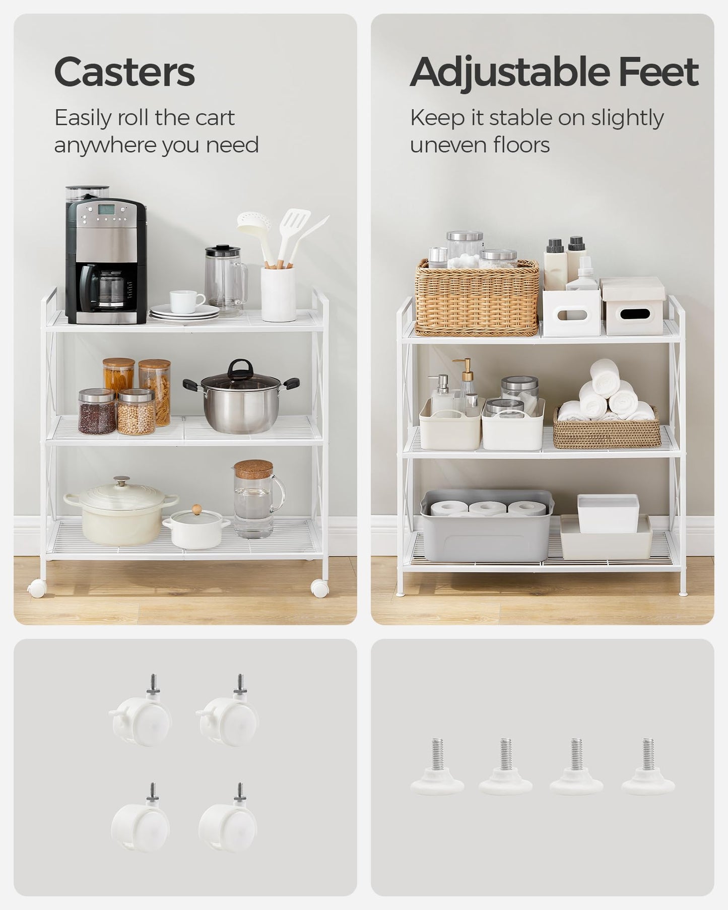 3-Tier All-Metal Rolling Storage Rack