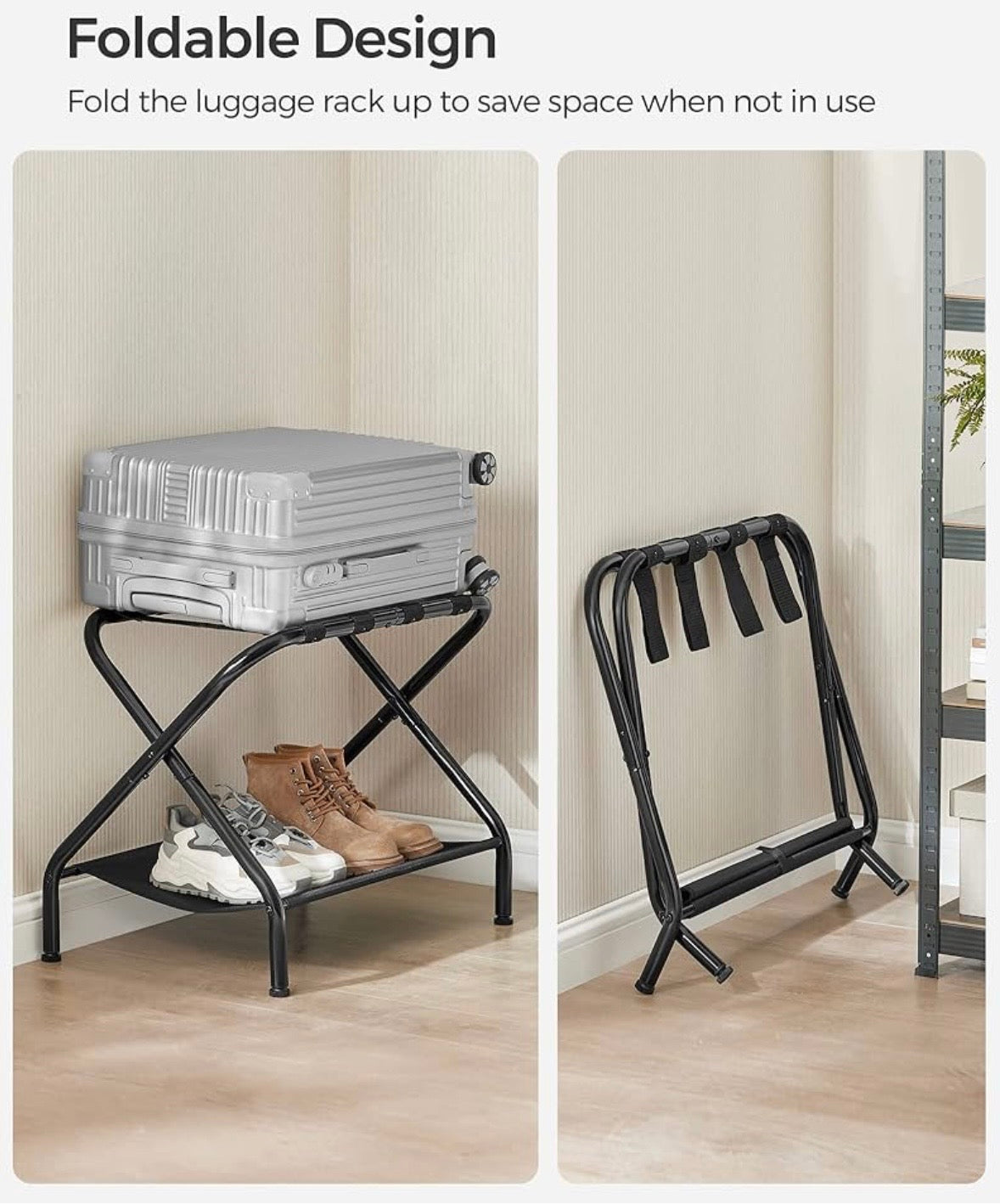 SONGMICS Folding Luggage Rack Set – 2 Pack w/ Bottom Shelf