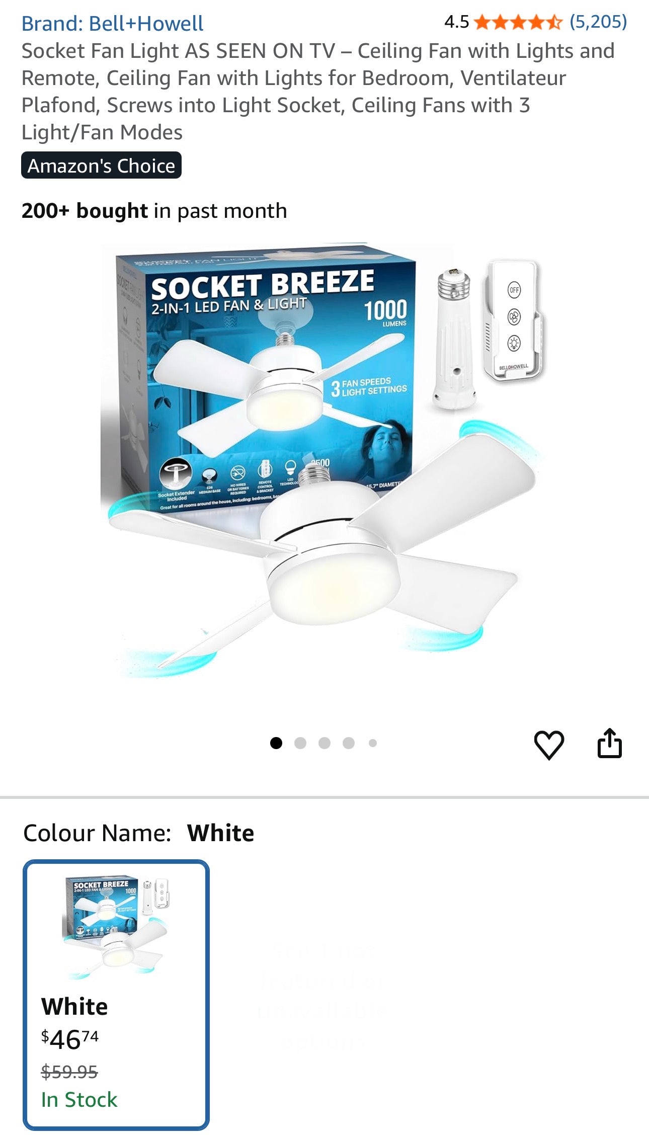 Bell+Howell Socket Fan – Screw-In Ceiling Fan