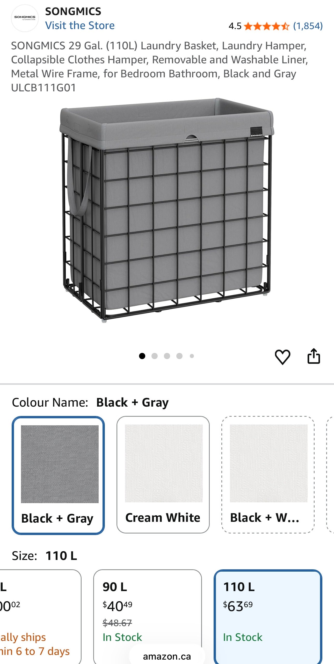 SONGMICS Collapsible Laundry Basket – Black + Gray (29 Gallon)