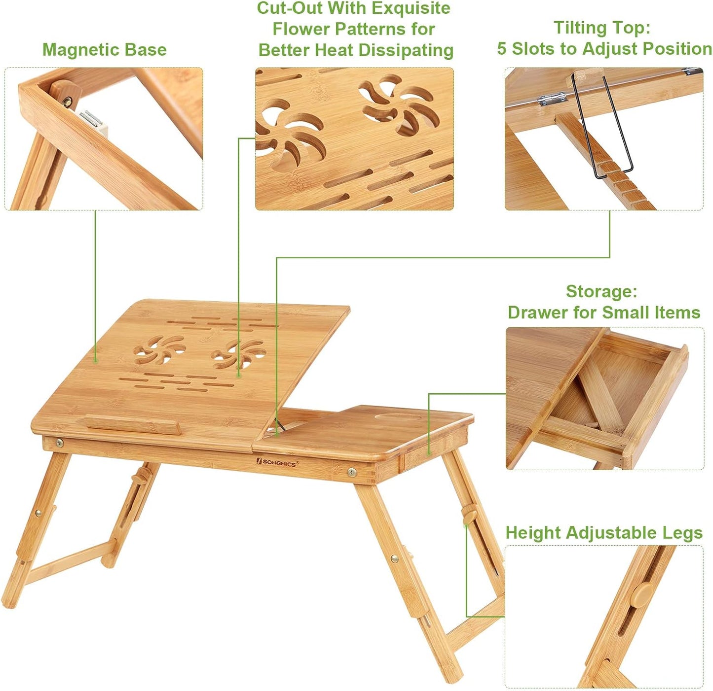 Adjustable Bamboo Lap Desk with Drawer