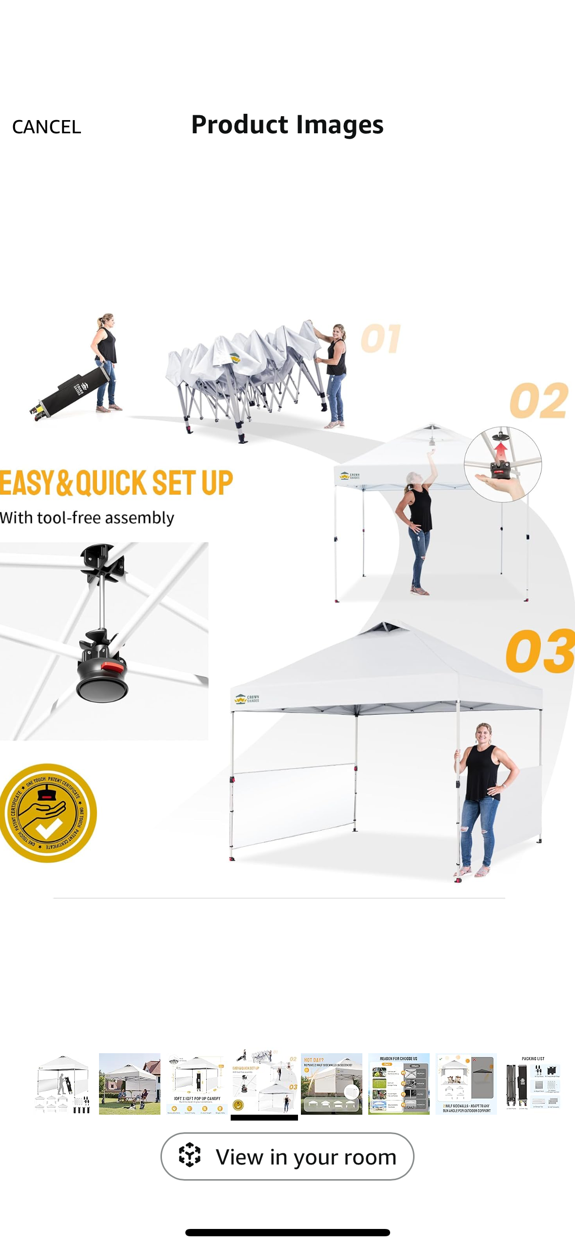 NEW – CROWN SHADES 10’ x 10’ White Pop-Up Canopy Tent with Sidewalls & Carry Bag