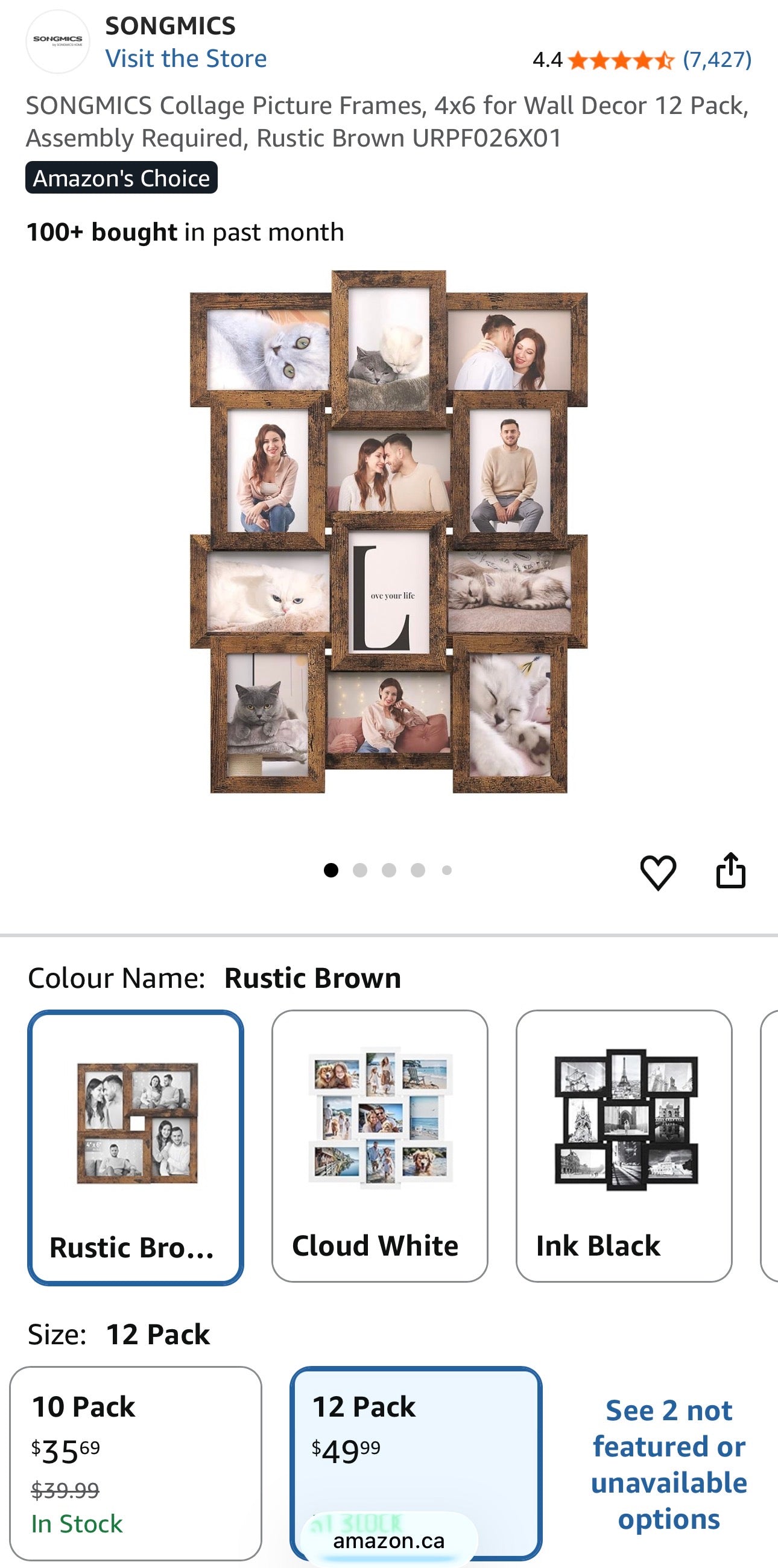 SONGMICS 12-Opening Collage Photo Frame – Rustic Brown