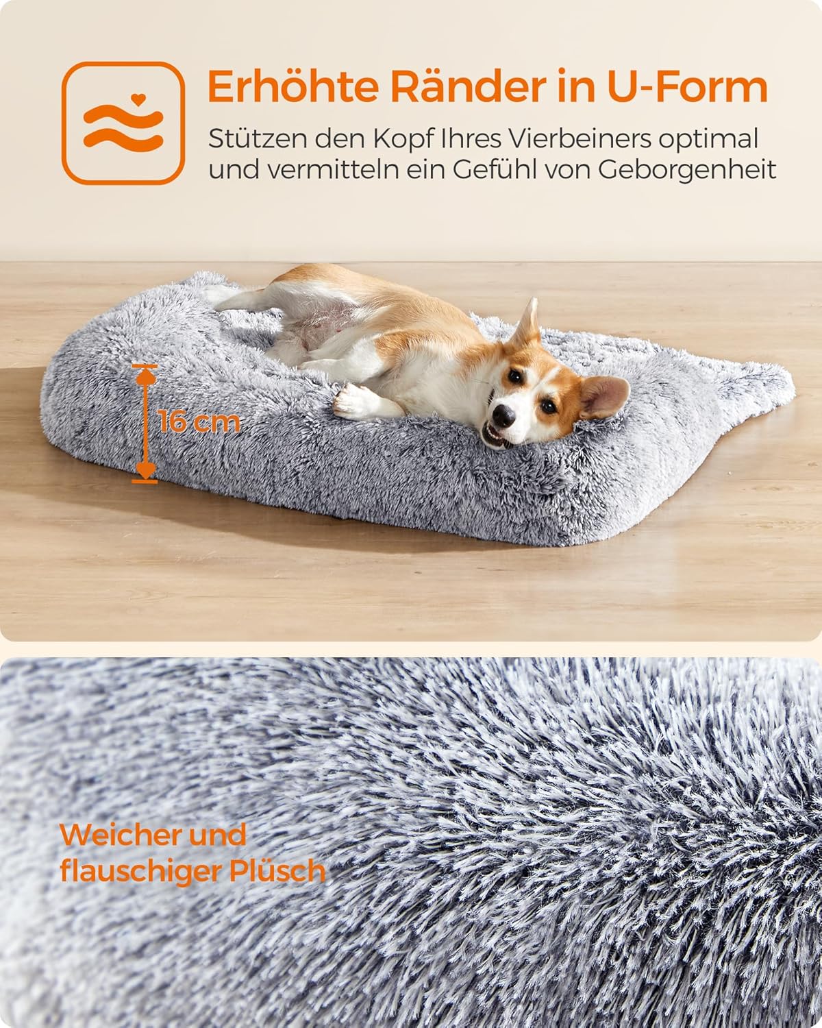Feandrea Plush Sofa Dog Bed – Ombre Grey