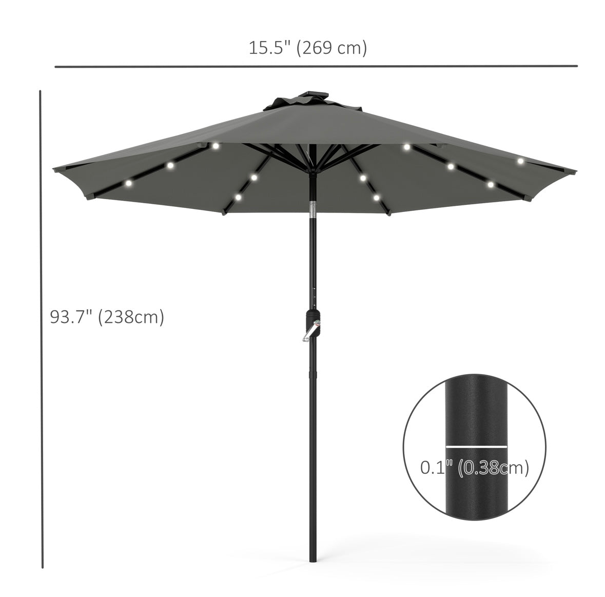 Outsunny 9ft Solar LED Patio Umbrella – 24 Lights | Tilt & Crank | Water-Resistant Canopy | Steel Frame