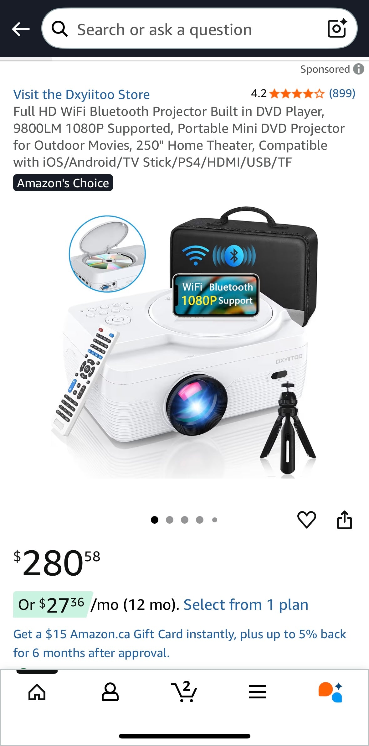 Dxyiitoo WiFi Home Theater Projector — Built-In DVD Player & Bluetooth HD Projection (1080p Max Resolution)