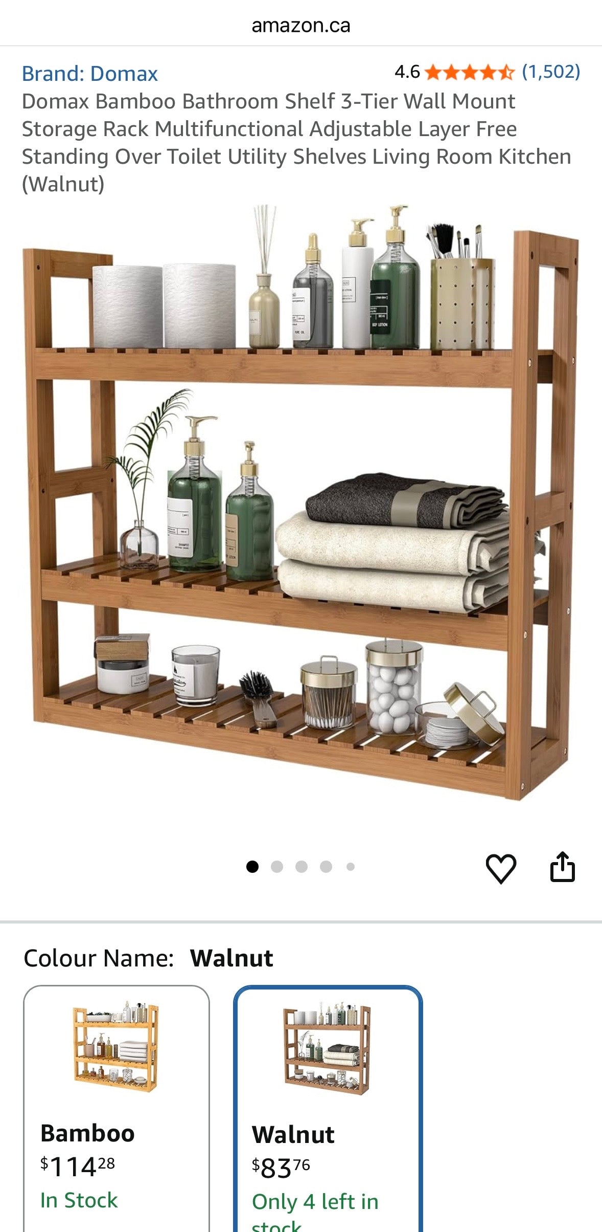 Domax 3-Tier Adjustable Bamboo Wall Shelf