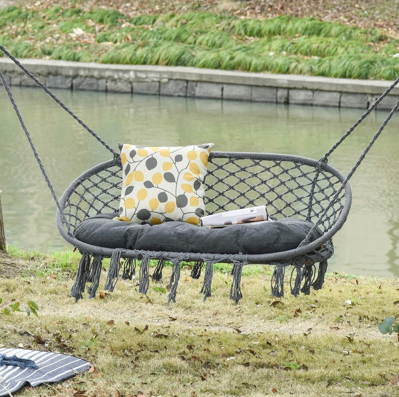 Outsunny Double-Seat Hanging Macrame Hammock Chair