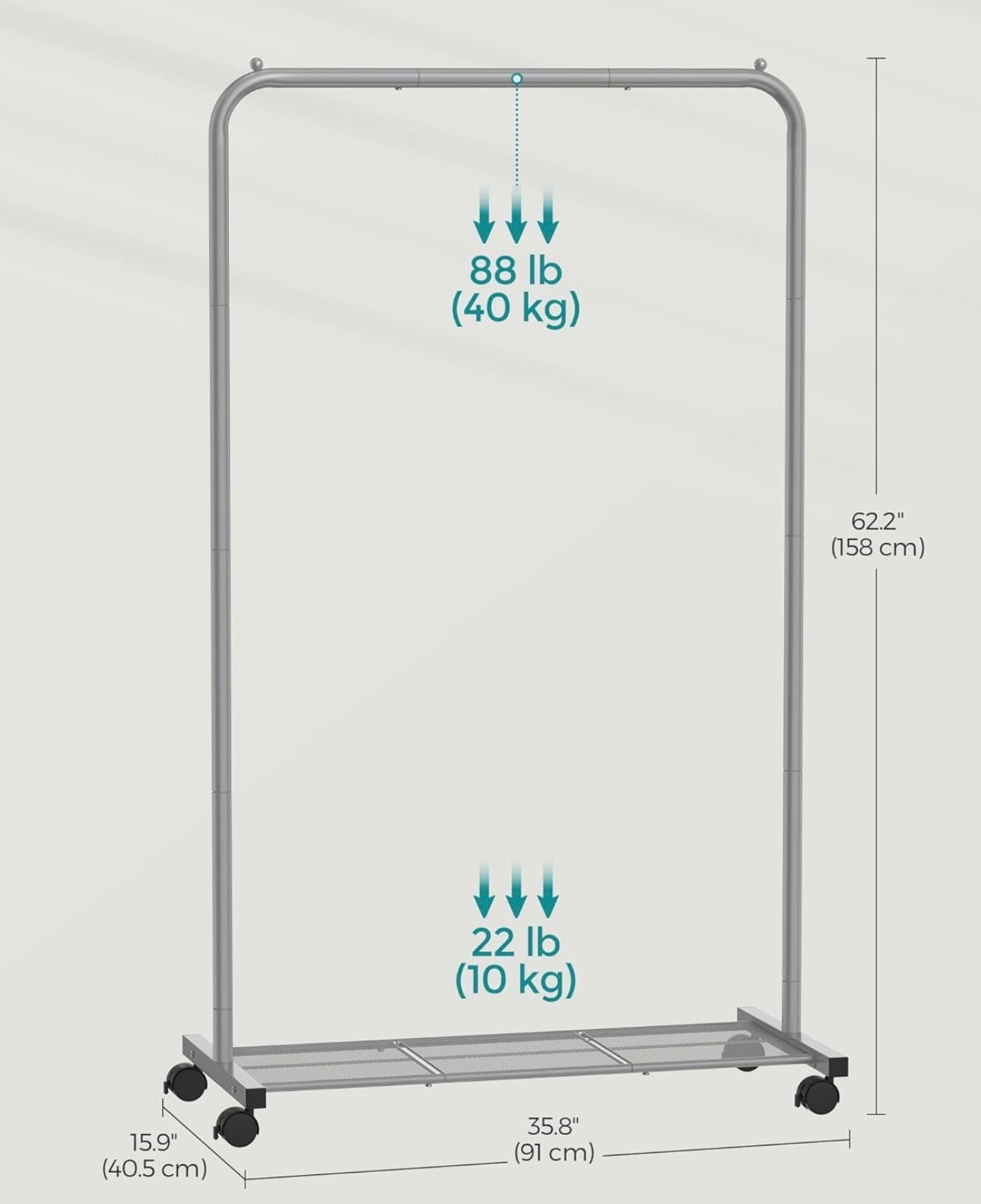 SONGMICS Rolling Garment Rack with Storage Shelf