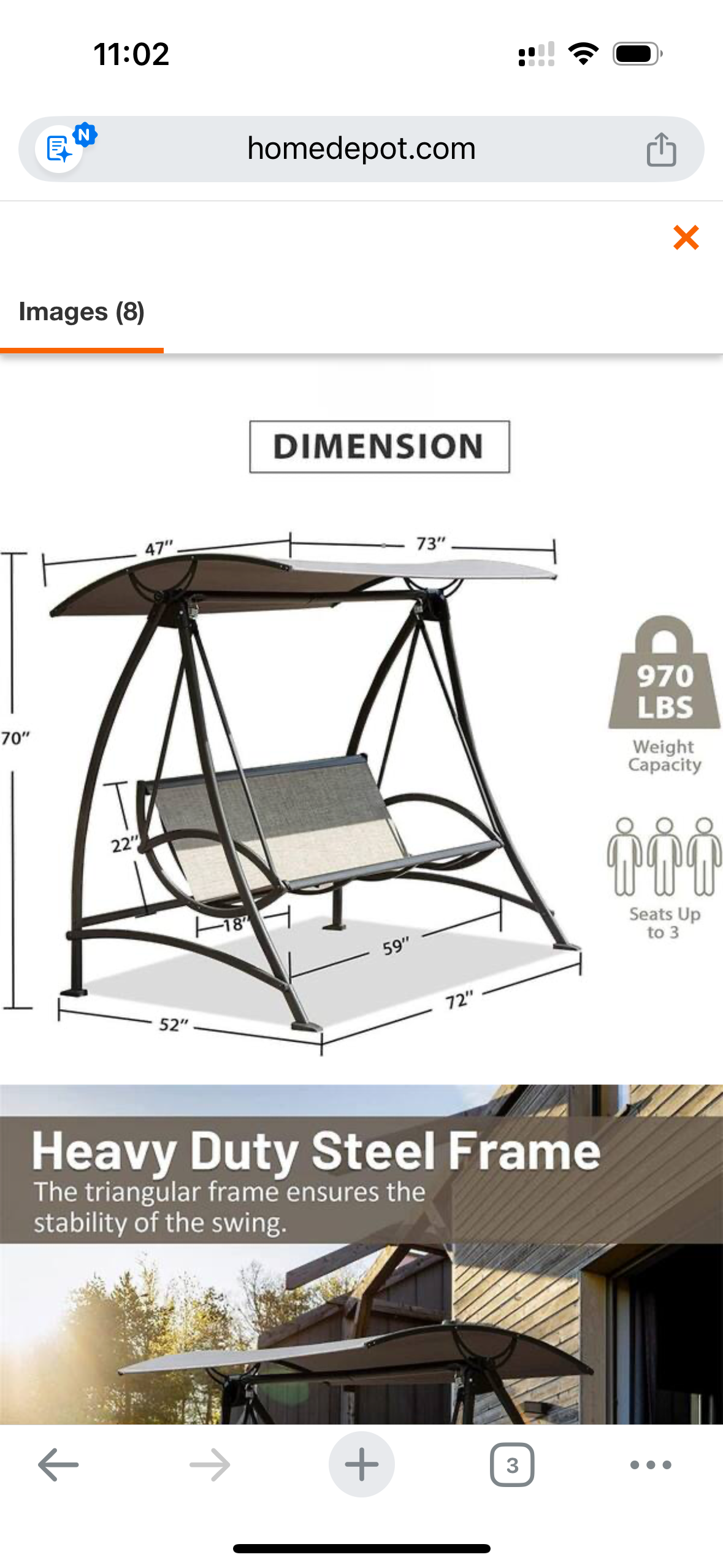 Heavy-Duty Outdoor Patio Porch Swing w/ Adjustable Canopy
