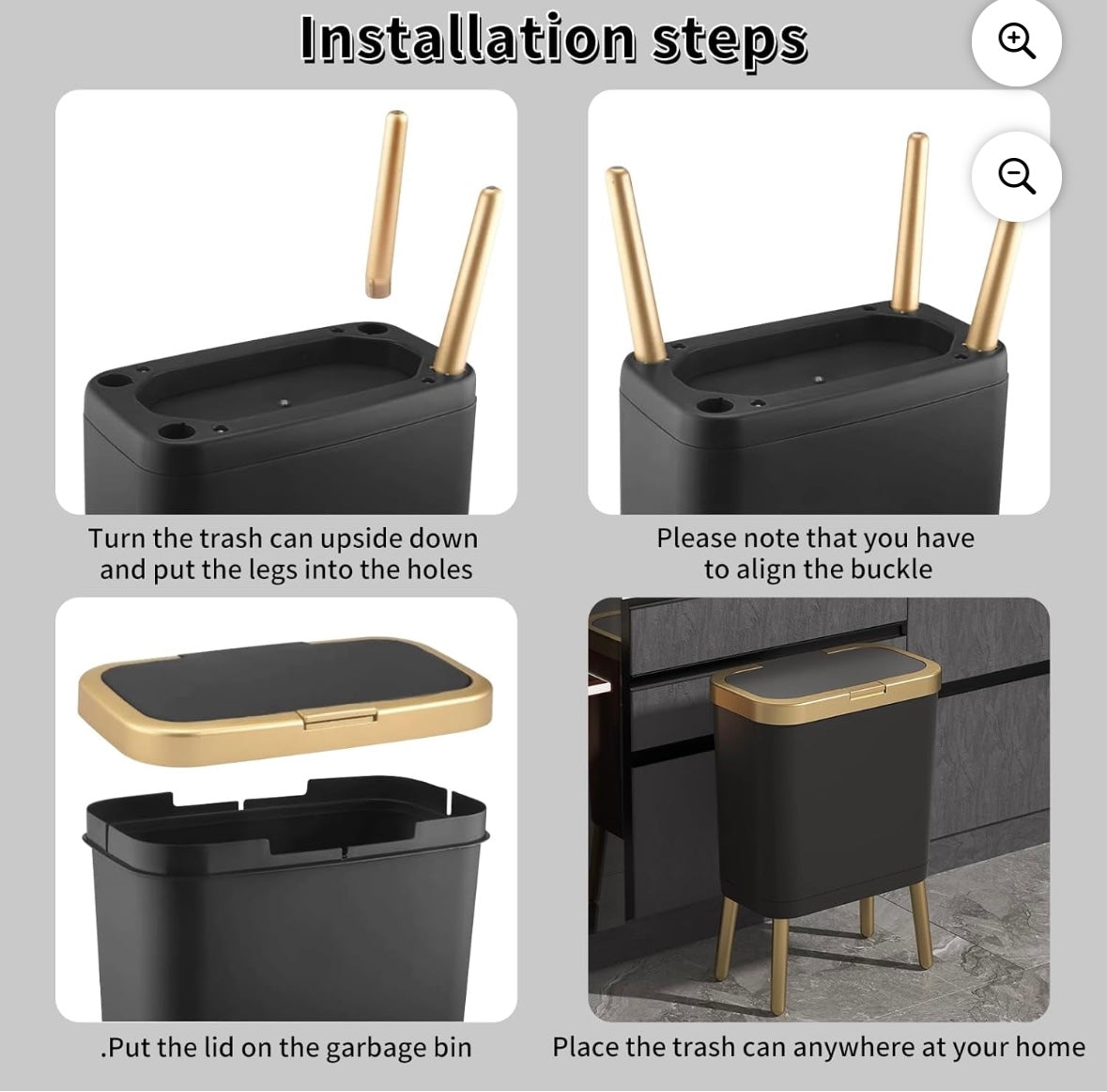 2-Pack Black & Gold High-Legged Trash Cans with Lids – 40% Off Walmart Price!