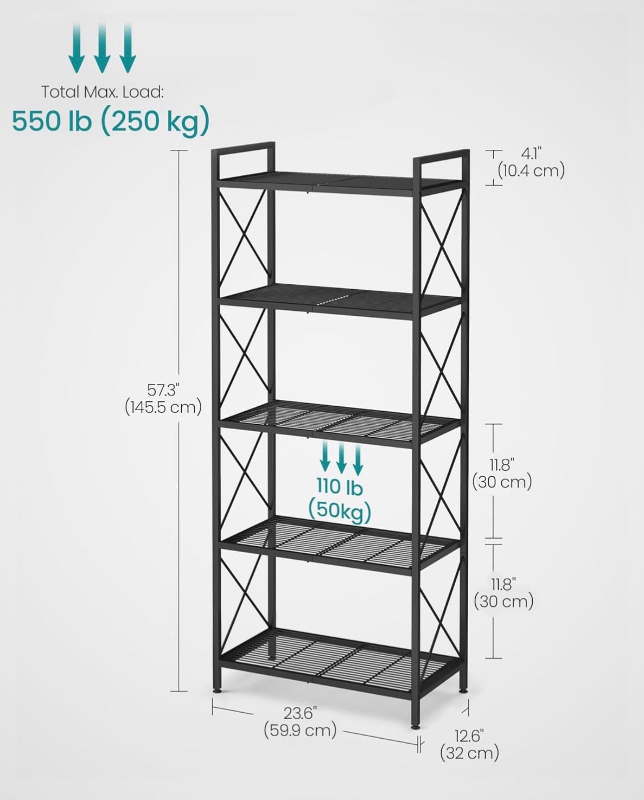 SONGMICS 5-Tier Adjustable Metal Storage Rack