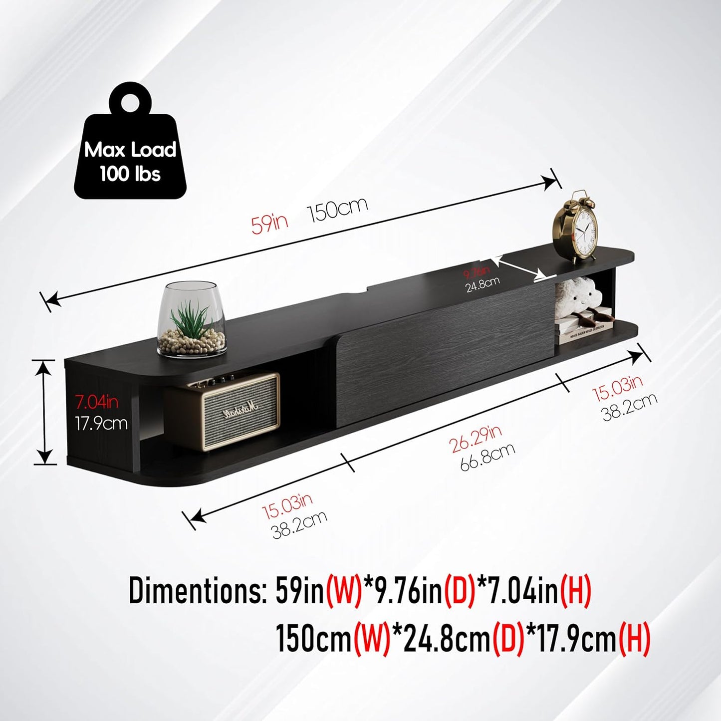 Floating Wall-Mounted TV Stand – 59”