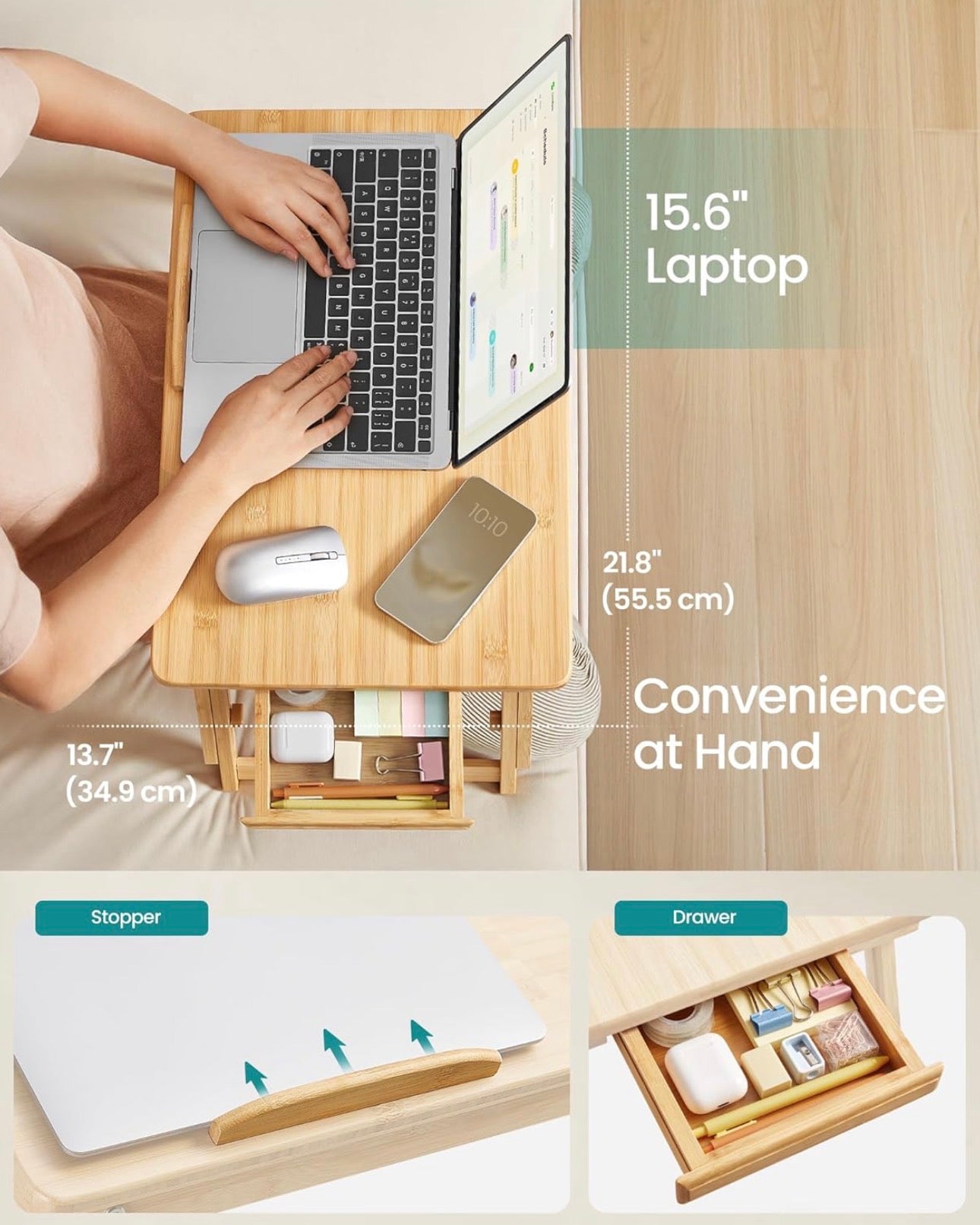 SONGMICS Adjustable Bamboo Laptop Bed Tray