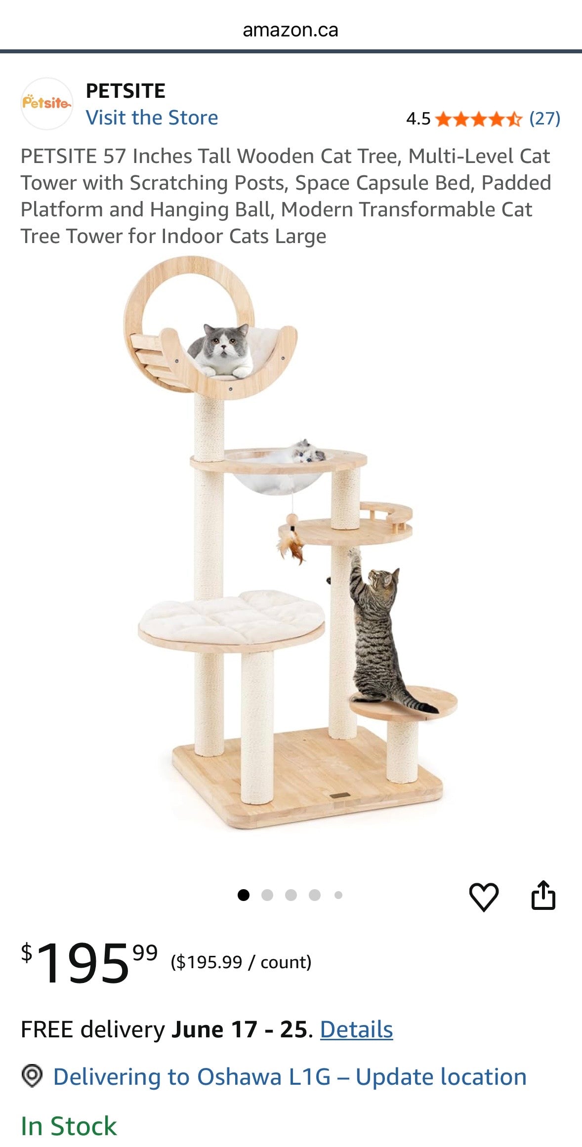 Modern Wooden Cat Tree Tower with Space Capsule