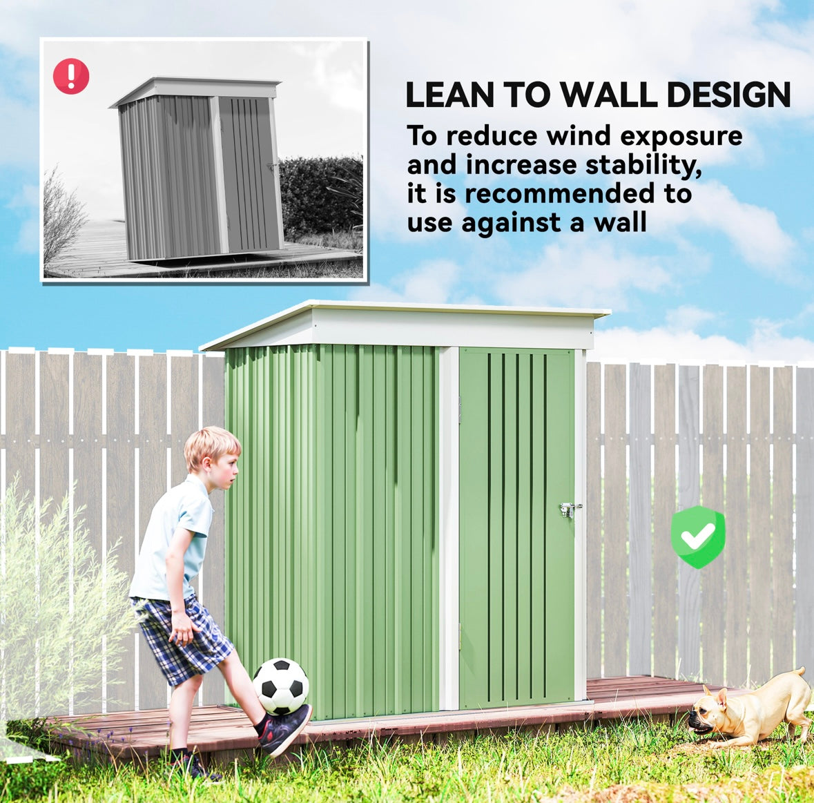 Outsunny Lean-To Steel Garden Storage Shed – Waterproof, Space-Saving, and Durable | Green