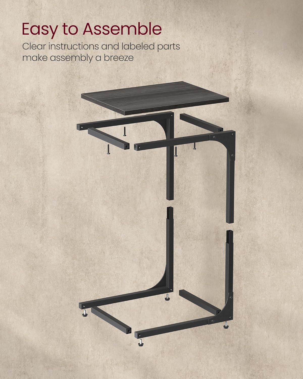 VASAGLE C-Shaped Side Table – Ebony Black