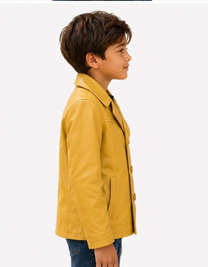 Youth Honey Gold Double-Breasted Leather Jacket