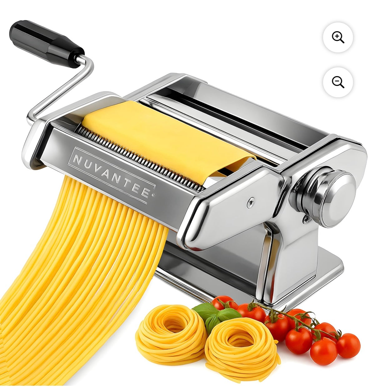Nuvantee Stainless Steel Pasta Maker – Adjustable 7-Setting Roller | Manual Hand Crank | Silver