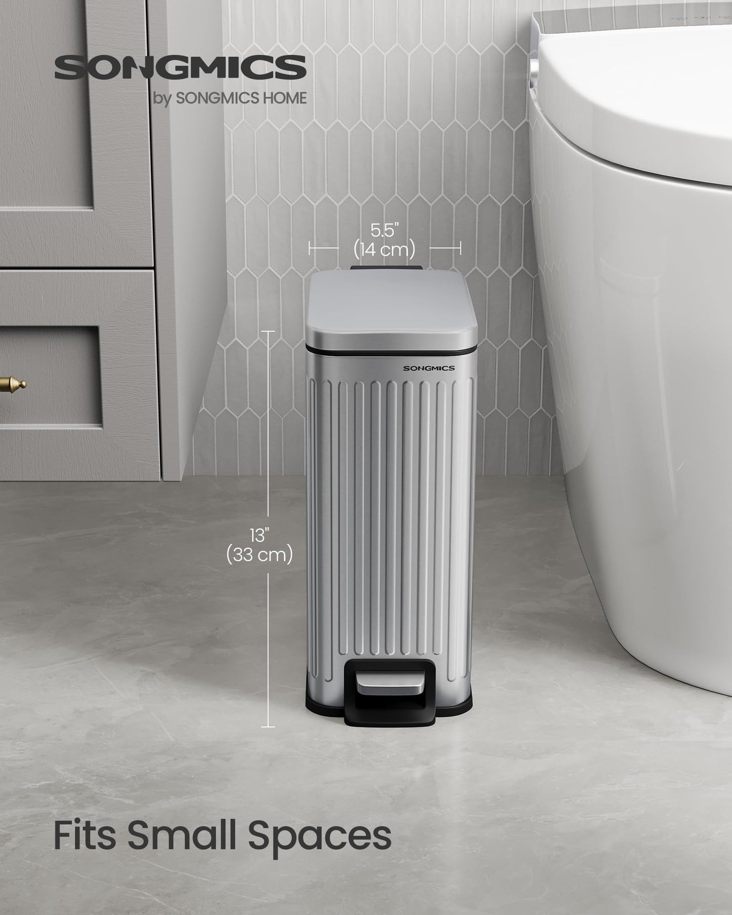 SONGMICS 1.6-Gallon Slim Bathroom Trash Can