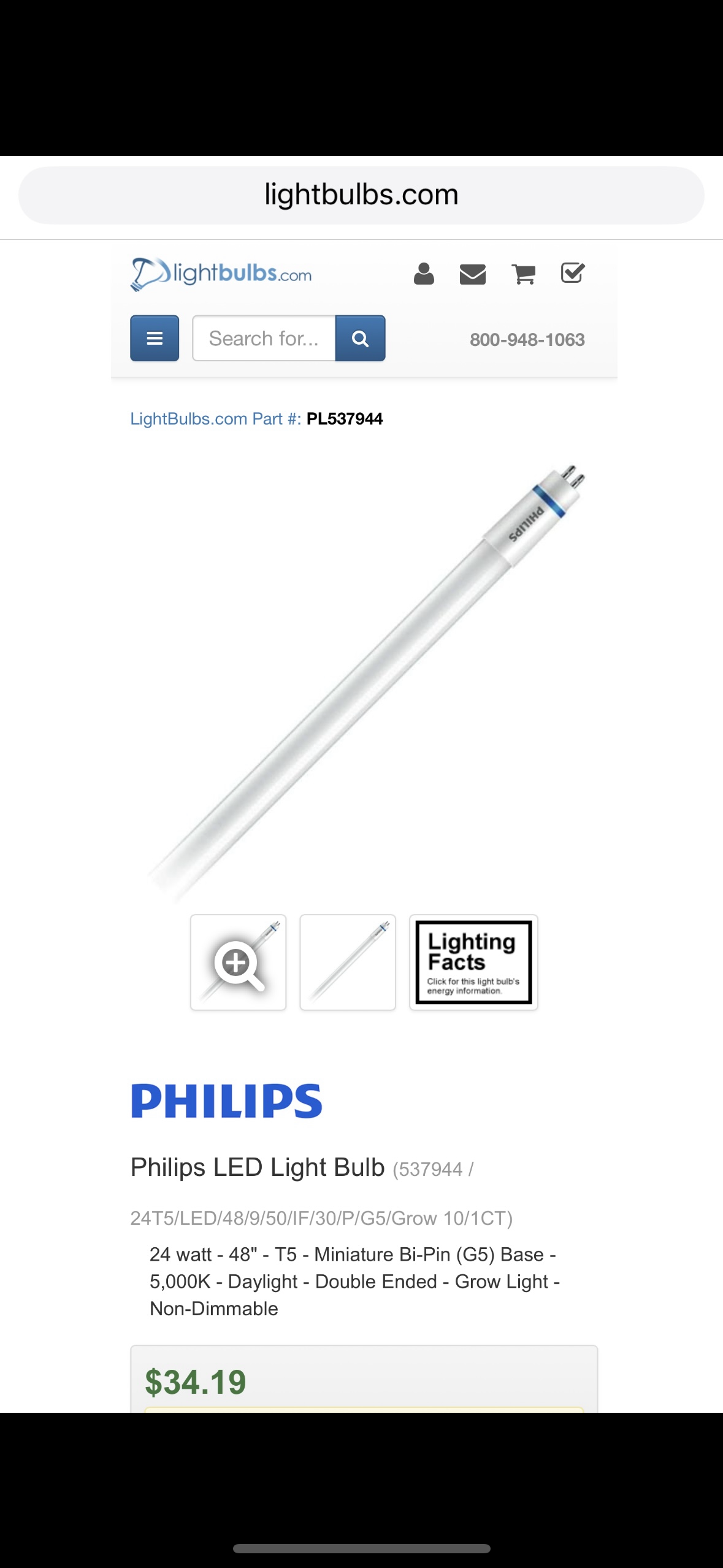 Philips 48” T5 LED Grow Light Tube – 24W, Daylight 5000K