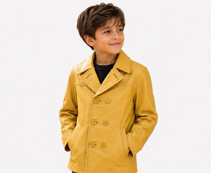 Youth Honey Gold Double-Breasted Leather Jacket