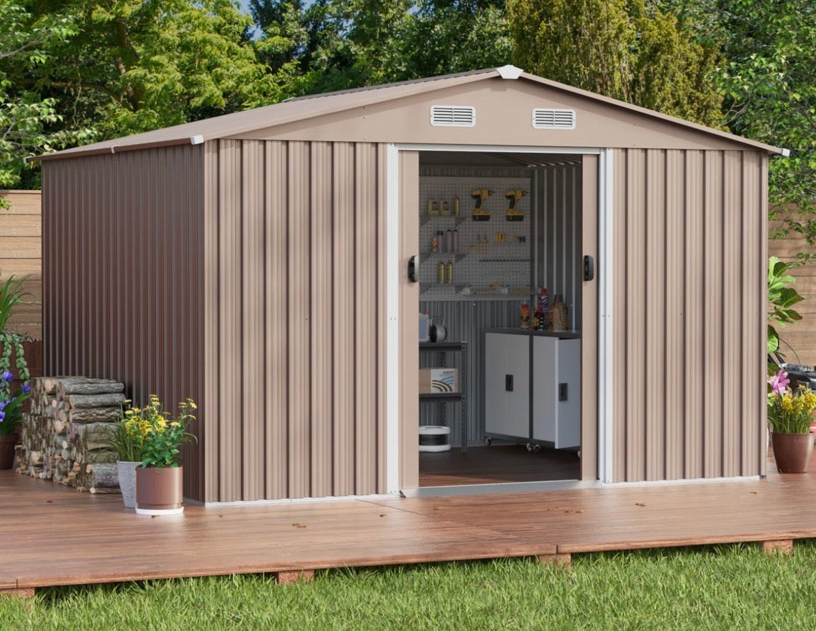 Galvanized Steel Outdoor Storage Shed – Brown
