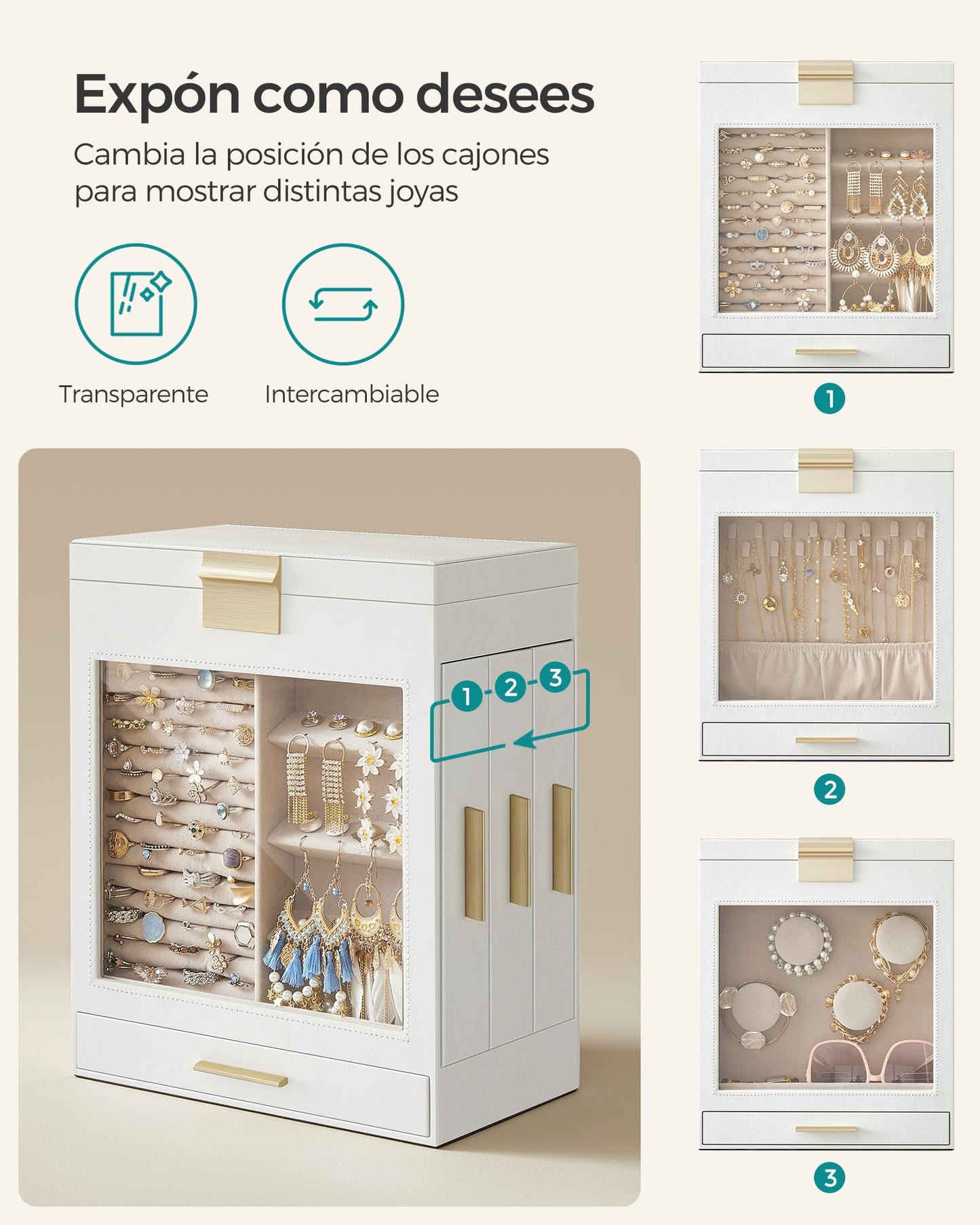 SONGMICS Jewelry Organizer with Interchangeable Drawers & Mirror