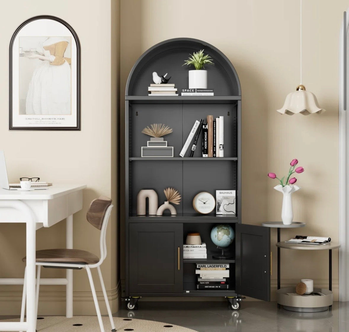 Modern Arched Metal Bookcase Cabinet