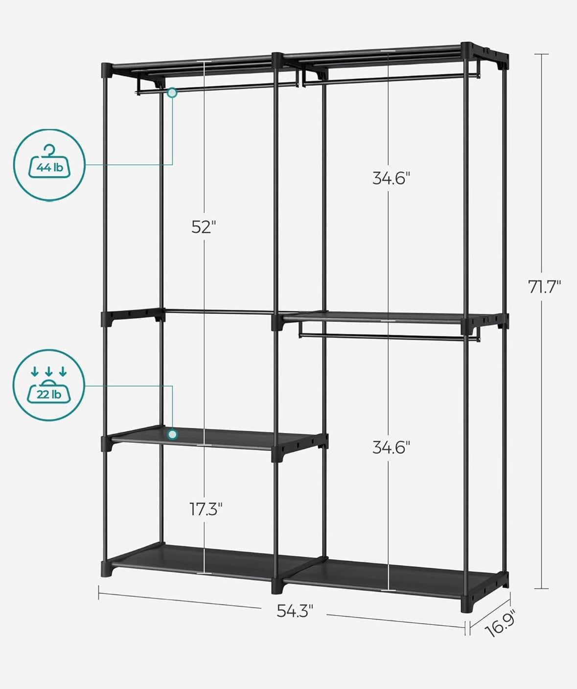 SONGMICS Large Portable Closet Organizer – 5-Tier Fabric Wardrobe (Ink Black)