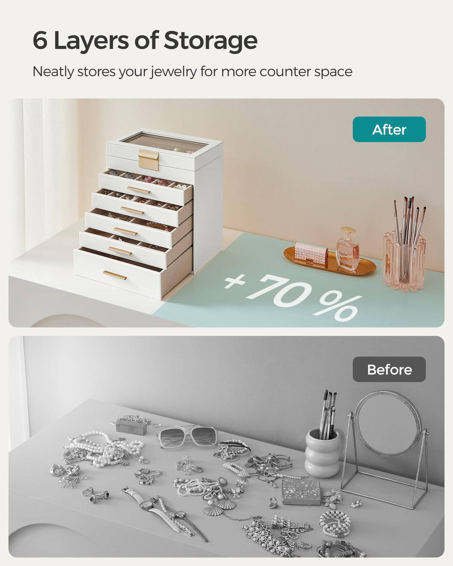 SONGMICS 6-Layer Jewelry Organizer with Glass Lid