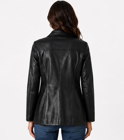 Women’s Tailored Black Leather Jacket – Medium