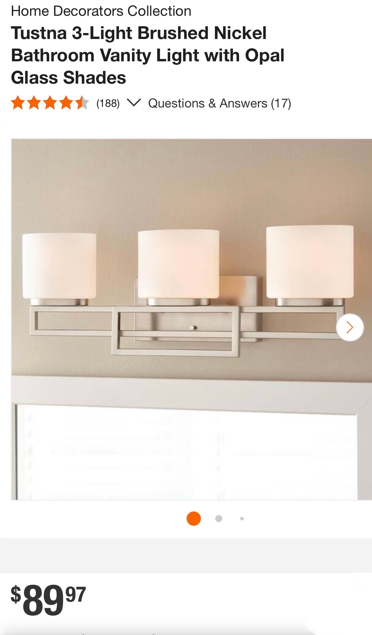 Hampton Bay 3-Light Brushed Nickel Vanity Light