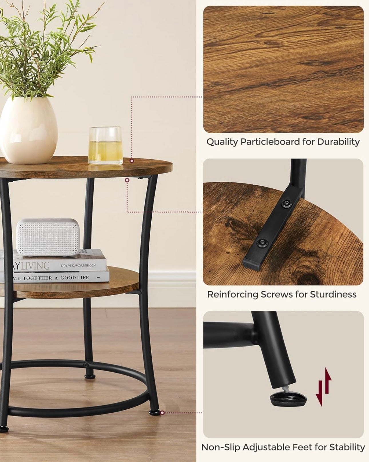 VASAGLE Industrial Round Side Table